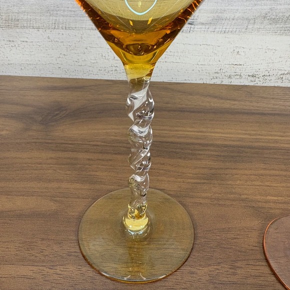 Vintage Martini Glasses Bohemian Style with Twisted Stems Mid Century Lot of Two - Picture 2 of 8
